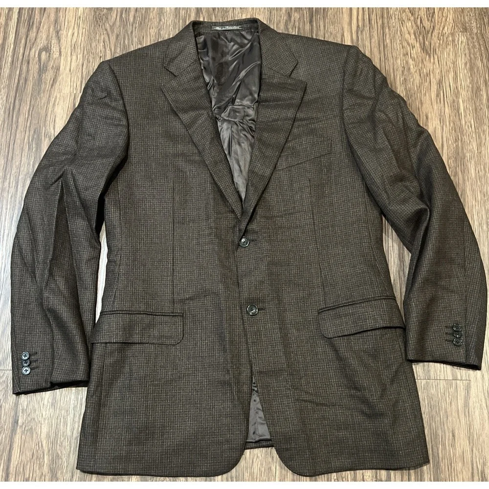 Ermenegildo Zegna Saka Fifth Avenue Blazer Mens Size 54 Long Brown Wool 2 Button